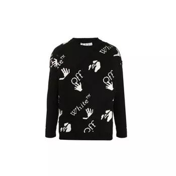 Off-White Осень-зима 2020 Мужской свитер с длинными рукавами и принтом логотипа, черный OMHE064F20KNI0011001 S