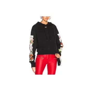 Off-White Осень/Зима 22 Толстовка с цветочным принтом, стандартный крой, женские толстовки с капюшоном, черный цвет OWBB016R180030091088 XS