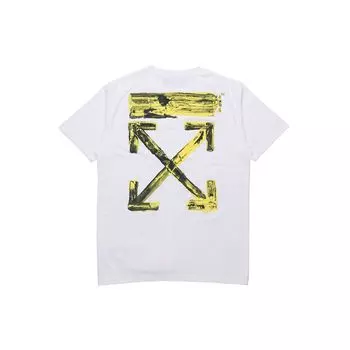 OFF-WHITE Приталенная футболка с акриловыми стрелками S/S, белый/желтый, мужская уличная одежда OMAA027F191850100160