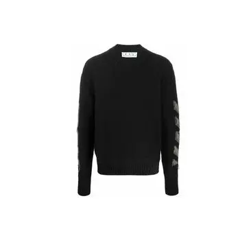 Off-White Reverse Arrow Diag Knit Crewneck Black/Green Men Tops OMHE088F21KNI0011055