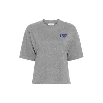 Off-White Футболка с круглым вырезом и буквенным принтом, с коротким рукавом, женская, серая, OWAA124S24JER0060846 S