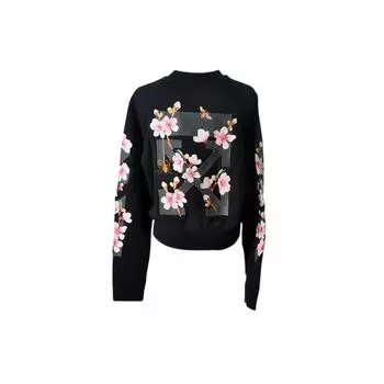 Off-White Sakura Embroidery Floral Crewneck Sweatshirt Unisex Tops Black OWBA026E170030531088 XXS
