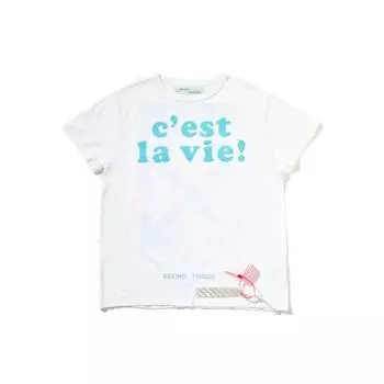 Off-White Синяя футболка с короткими рукавами и французским слоганом Arrow Мужские топы Белые OMAA002F171850750131