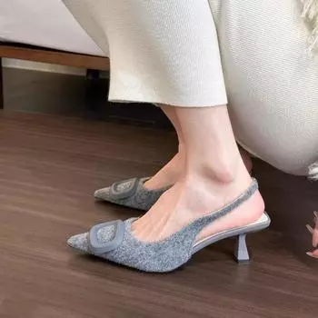 Off White Slingback High Heeled Heeled Stiletto Sandals High Heeled Heeled Heeled Heelted ... 35 чёрный