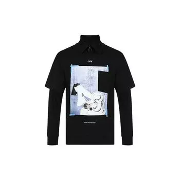 Off-White Ss19 Fake Two-Piece Pattern Printed Zipper Polo Long Sleeve T-Shirt Men Tops OMAB027R191850081088 XXS