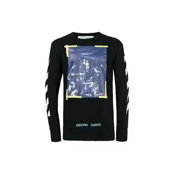 Off-White SS19 Футболка с длинным рукавом и принтом масляной живописи Мужские топы Черный OMAB001F171850161001 XS