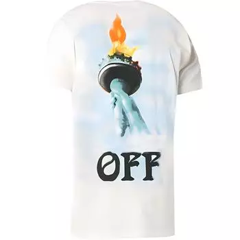 Off-White SS19 Хлопковая футболка с круглым вырезом с принтом Liberty Мужские топы Белые OMAA027E181850150210 XXS
