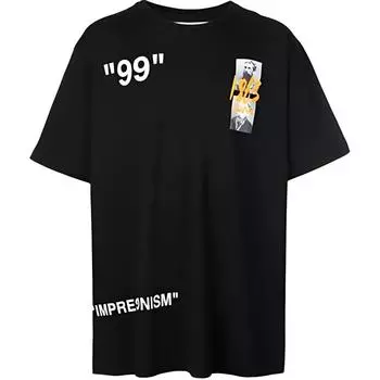 Off-White SS19 Loose Cotton Printed Short Sleeve T-Shirt Men Tops Black OMAA038R191850091088 XXS