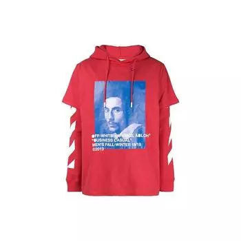Off-White SS19 Портретный принт Ложный Двухкомпонентный свитшот с капюшоном Мужские топы Красный OMBB042F181920112030 XS