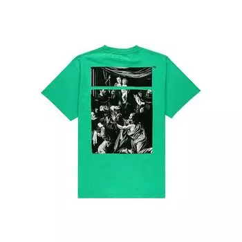 Off-White SS20 Caravaggio Футболка с квадратным принтом Мужские топы Зеленый OMAA038S201850054488 S