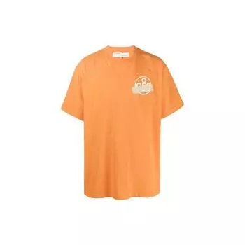 Off-White SS20 Футболка с коротким рукавом и нашивкой из золотой фольги со стрелкой, мужские топы, оранжевый OMAA038R201850021948 M