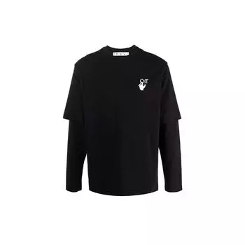 Off-White SS20 Многослойная свободная футболка с длинными рукавами и градиентным принтом в виде стрелок, мужские топы, черный OMAB066F21JER0041084 XS
