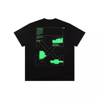 Off-White SS20 Привлекательная флуоресцентная футболка с буквенным принтом и коротким рукавом Мужские топы Черный OMAA027R201850061045