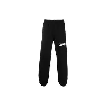 Off-White Ss20 Вязаные джоггеры со средней талией и принтом логотипа, мужские брюки, черные OMCH022S20E30003-1088 XXS