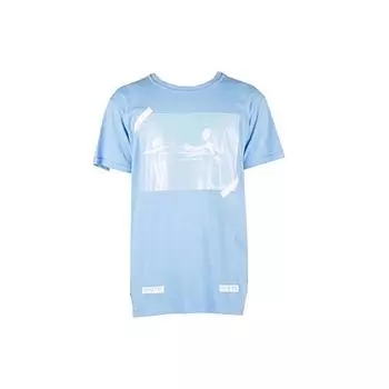 Off-White SS21 Co Virgil Abloh, оригинальная картина маслом, футболка с короткими рукавами и религиозным узором, женские топы, синий OW-SS18-047 M