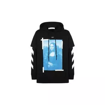 Off-White Ss21 Двухслойная толстовка с принтом Моны Лизы Мужские топы Черный OMBB051R21FLE0011001 XS