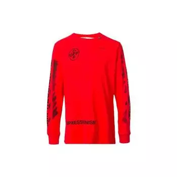 Off-White SS21 Футболка с длинным рукавом с принтом граффити и стрелой Мужские топы Красный OMAB001R191850152010 XS