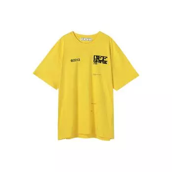 Off-White SS21 Футболка с круглым вырезом с логотипом Tech Marker Regular Fit Мужские топы Желтый OMAA038S21JER0081910 S