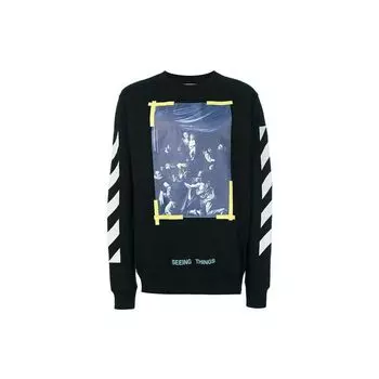 Off-White SS21 Религиозная худи с зебровым принтом Мужские топы Черный OMBA003F170030161001 XS