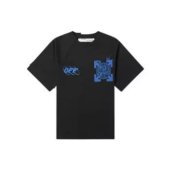 Off-White SS22 Хлопковая классическая футболка с коротким рукавом и логотипом со стрелкой Мужские топы Черные OMAA078F191850171030 S