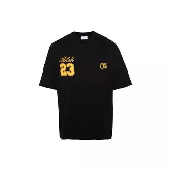 Off-White SS24 Футболка с круглым вырезом и буквенно-цифровым принтом, стандартный крой, мужские топы, черный цвет OMAA120S24JER0081022 L