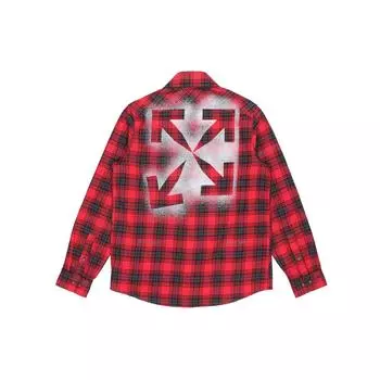 Off-White Stencil фланелевая рубашка в клетку красные/черные мужские топы OMGA133E20FAB0012510 XS