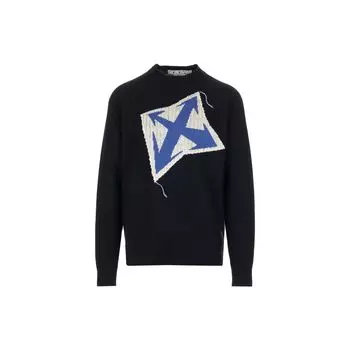 Off-White Стрелки интарсия шерстяной джемпер черный мужской топ OMHE125F22KNI0021045 L