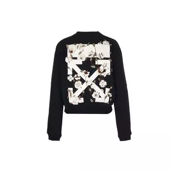 Off-White Свитшот с круглым вырезом и принтом логотипа и цветочных стрелок, стандартный крой, женская толстовка, черный цвет OWBA026R190030541001 XS