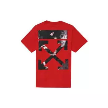 Off-White Свободная футболка с принтом масляной живописи и стрелок Мужские топы Красный OMAA038S201850042088 S