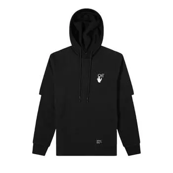 Off-White Толстовка с капюшоном Caravaggio Arrow DBL с рукавами, черная, мужская, OMBB087F21FLE0051001 S