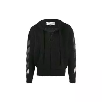 Off-White Толстовка с капюшоном из мохера с начесом на молнии, черная мужская верхняя одежда OMHA073R20B020231088 L