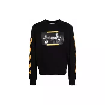 Off-White Толстовка с круглым вырезом и длинными рукавами с принтом, мужские топы обычного кроя, черные OMBA025F21FLE00910841084 L