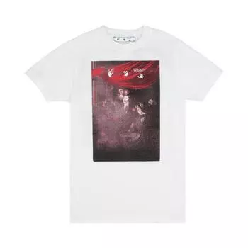 Off-White Тонкая футболка Caravaggio с напылением, белые мужские топы OMAA027S21JER0100101
