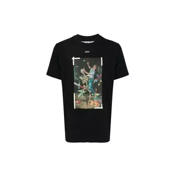 Off-White Тонкая футболка с принтом Pascal, черные/белые мужские топы OMAA027F20FAB0171001