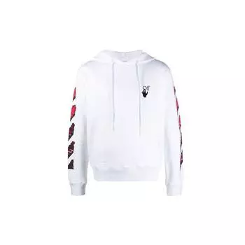 Off-White Тонкая толстовка с капюшоном Marker, белые/красные мужские топы OMBB034R21FLE0030125