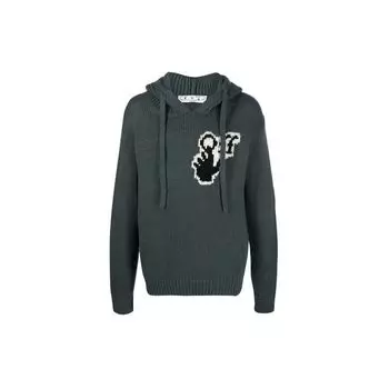 OFF-WHITE Вязаная толстовка с логотипом Hands Off Хаки Зеленый Белый Черный Мужская уличная одежда OMHA128F21KNI0015510