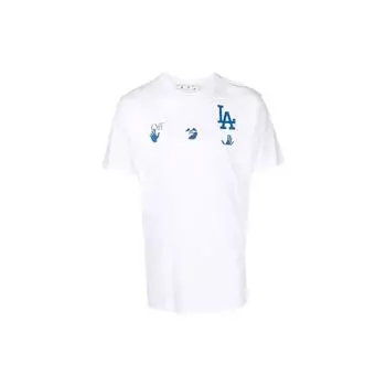 Off-White x MLB Los Angeles Dodgers Tee Cream/Blue Men Tops OMAA027G21JER0096145 S