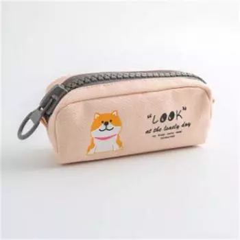 Office Canvas Animal Dog Large Capacity Cartoon Stationery Box Pen Bag Pencil Case Pencil Bag orange dog