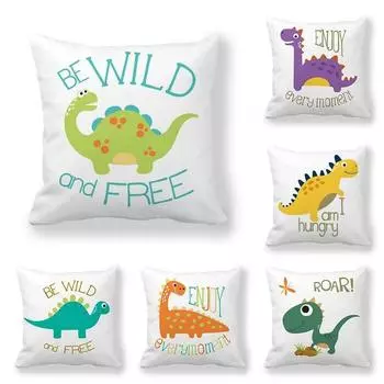 Office Living Room Home Pillowcase Cartoon Dinosaur Printed Pattern Pillowcase Car Ornaments 40x40cm
