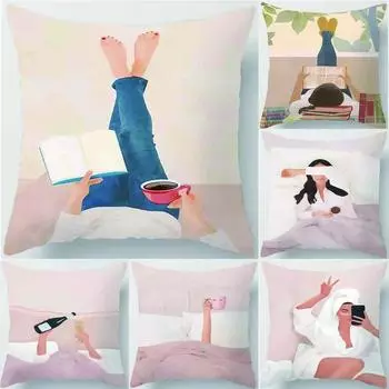 Office Living Room Home Pillowcase Simple Illustration Pillowcase Car Ornaments 40x40cm