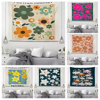 Office Living Room Tapestry Simple Flower Cartoon Hanging Cloth Home Wall Decoration Tapestry 100x75cm