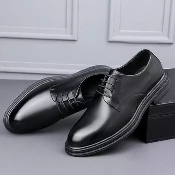 Office Men Dress Shoes lace up Men business Formal Shoes Leather Luxury black Fashion Groom Wedding Men Oxfords Shoes 38 чёрный