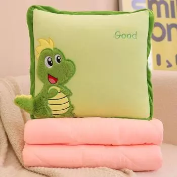 Office Pillow Quilt Cute Dinosaur Rabbit Dual-Purpose Nap Pillow Small Quilt Foldable Car Air Conditioner Quilt Cushion Small throw pillow 38cm, quilt 1.5 * 1m