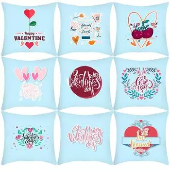Office Sofa Cushion Cover Light Blue Valentine Heart Shape Print Luxury Home Decor Cushion Cover 40x40cm