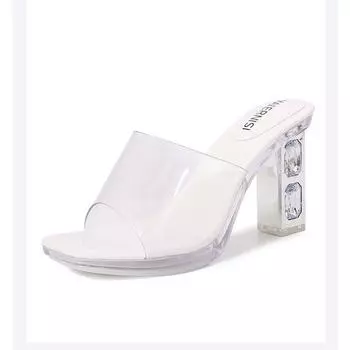Office white-collar small thick-heeled rhinestone princess waterproof table college style model catwalk high-heeled sandals style 35