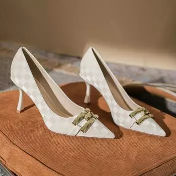 Office with Medium Heels Black Shoes for Women 2024 White Normal Leather Casual Formal Ladies Summer Footwear Quick Delivery A 34