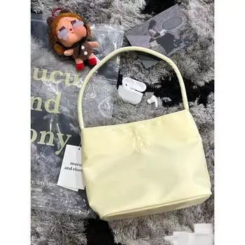 Official Authentic Products South Korea Mucu and Ebony Letters Hand-Carrying Handle Bag Zhao Lusi Jennie Same Style Embroider Milk yellow