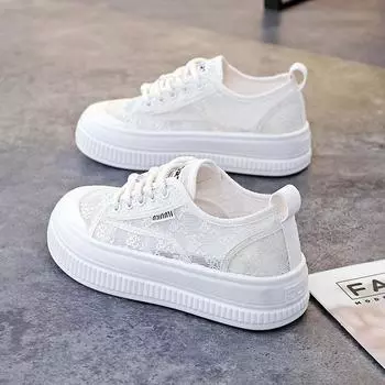 Official website joint soft sole soft surface summer breathable women s shoes lace mesh thin white shoes fashionable versatile break 35