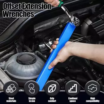 Offset Extension Wrench 15.4 Inch Tight Reach Extension Wrench Set with 1/2 , 1/4 , 3/8 Square Drive Adapters and 1/4 Drill