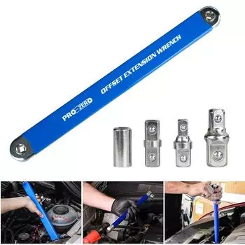 Offset Extension Wrench Tight Spaces Extension Tool with 1/2 , 1/4 and 3/8 Drive Adapters Universal
